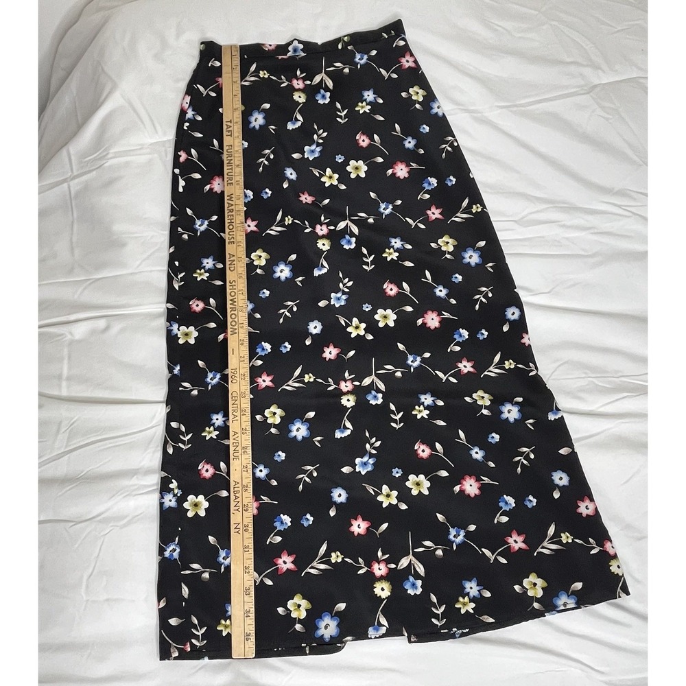 Rikki J Vintage 90s Floral Maxi Skirt Black Small Whimsigoth Prairie Modest Boho - Picture 3 of 9